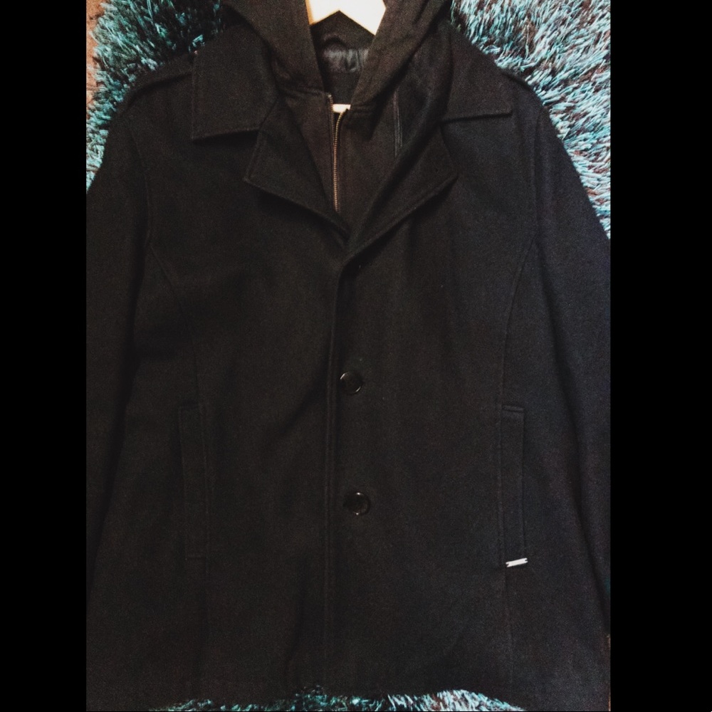 Men’s Black Guess Wool Peacoat